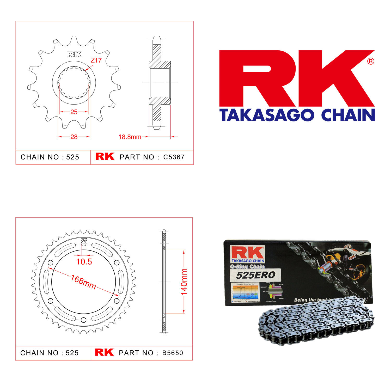 Rk Zincir Dişli Set 525 ERO O-Ring 17/41T