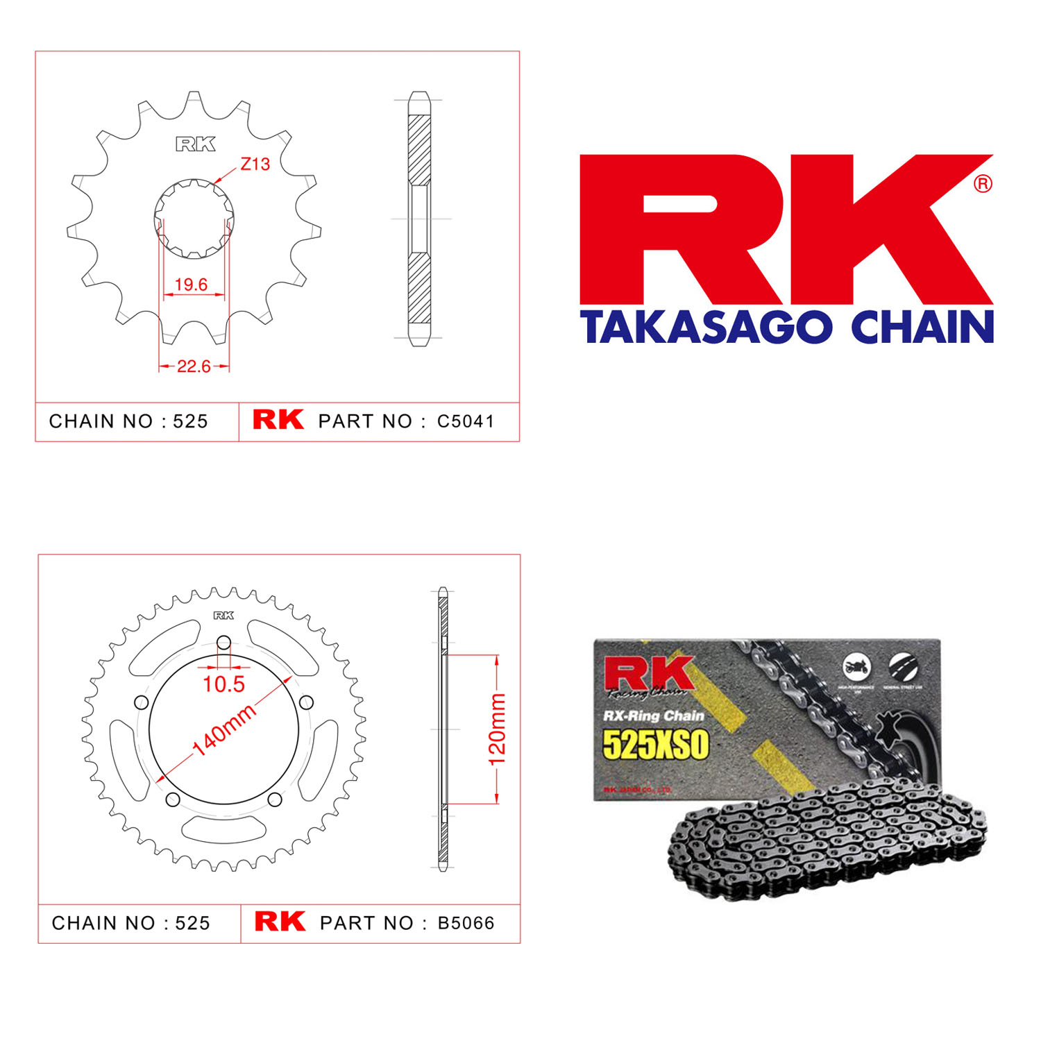 Rk RX-ring Zincir Dişli Set 525 XSO 17/42 T