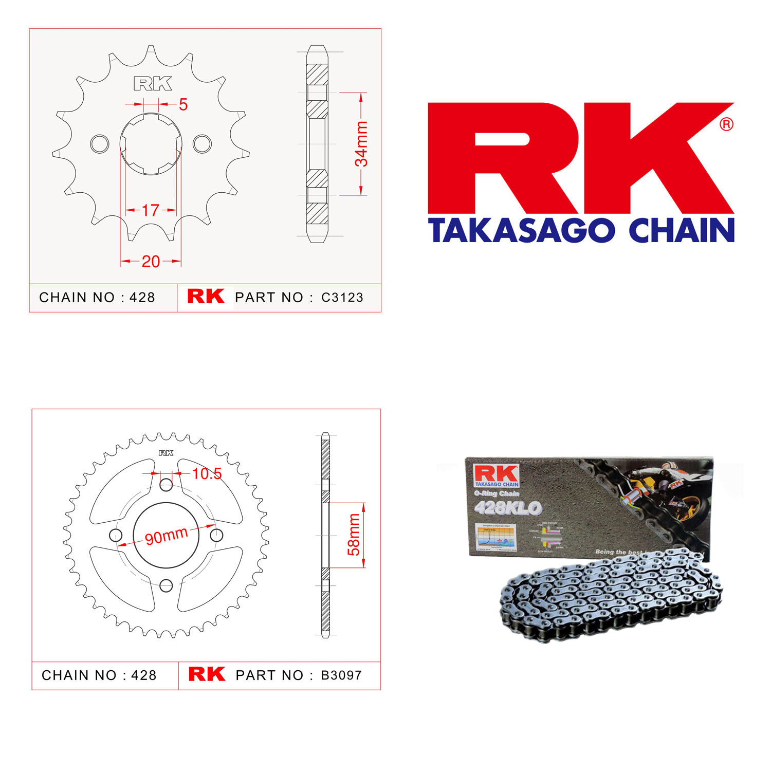 Rk Zincir Dişli Set 428 KLO O-Ring 15/44T