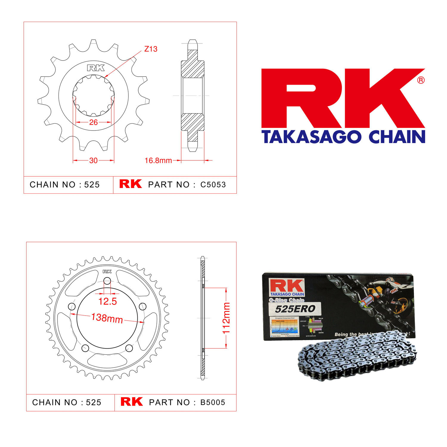 Rk Zincir Dişli Set 525 ERO O-Ring 16/43T