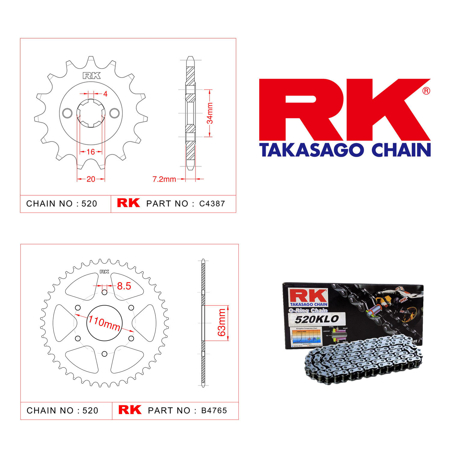 Rk Zincir Dişli Set 520 KLO O-Ring 14/45T