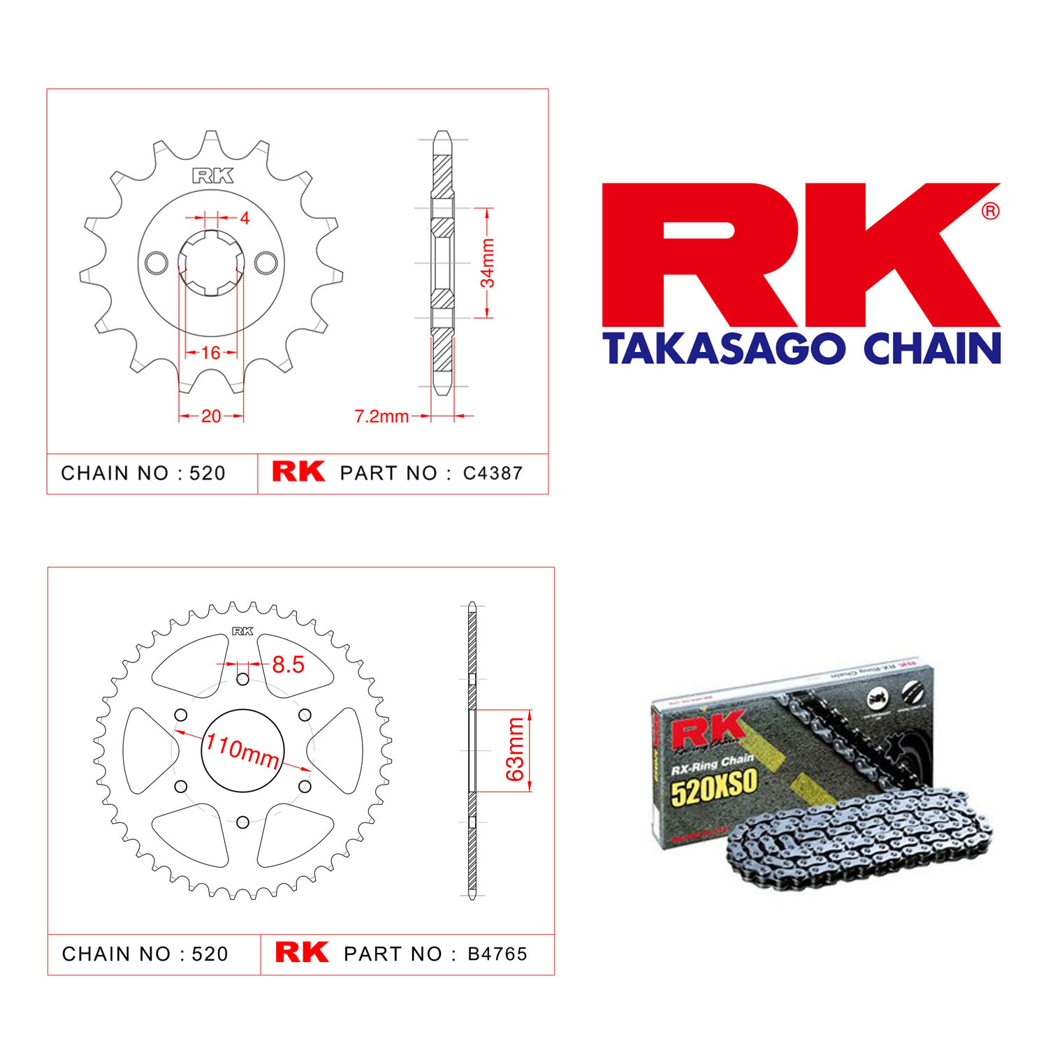 Rk X-ring Zincir Dişli Set 520 XSO 14/45T