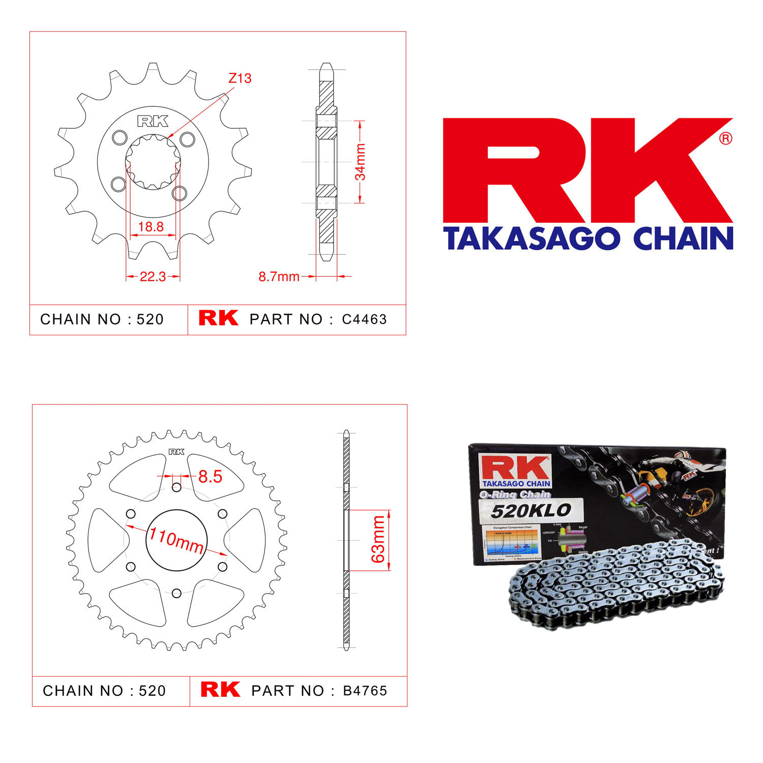 Rk Zincir Dişli Set 520 KLO O-Ring 15/45T